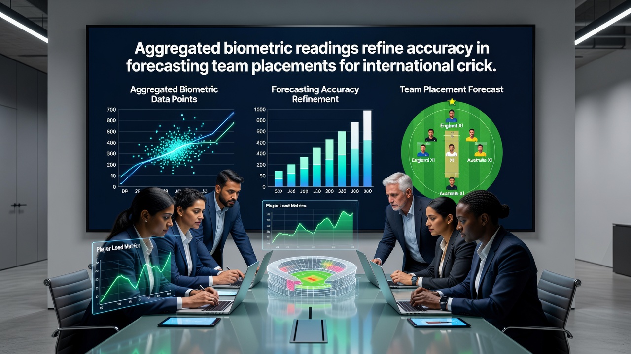 Data visualization dashboard displaying aggregated biometric trends and cricket team placement forecasts