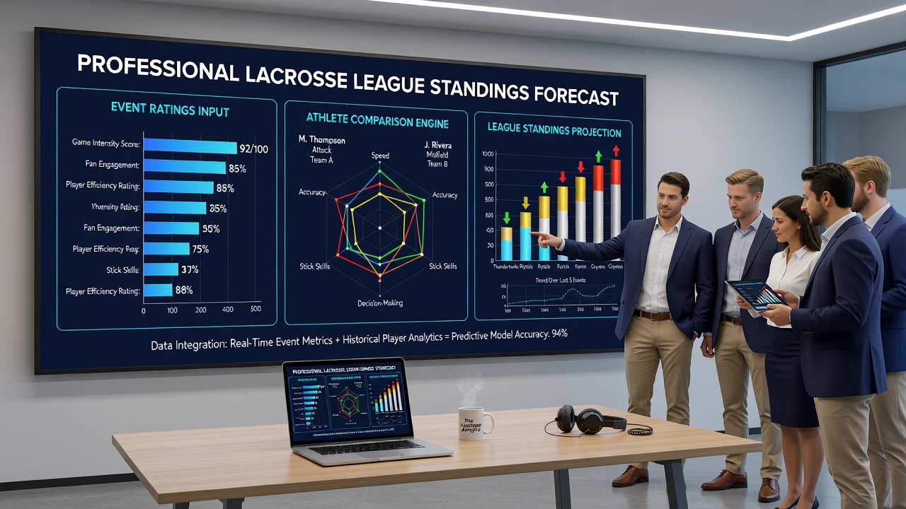 Data visualization charts showing athlete performance benchmarks and team rating trends in lacrosse