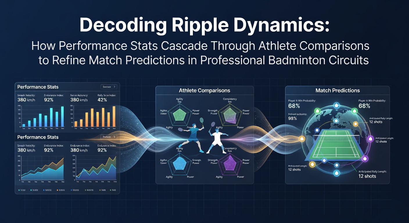 Badminton players in action during a professional match with overlaid performance statistics graphs