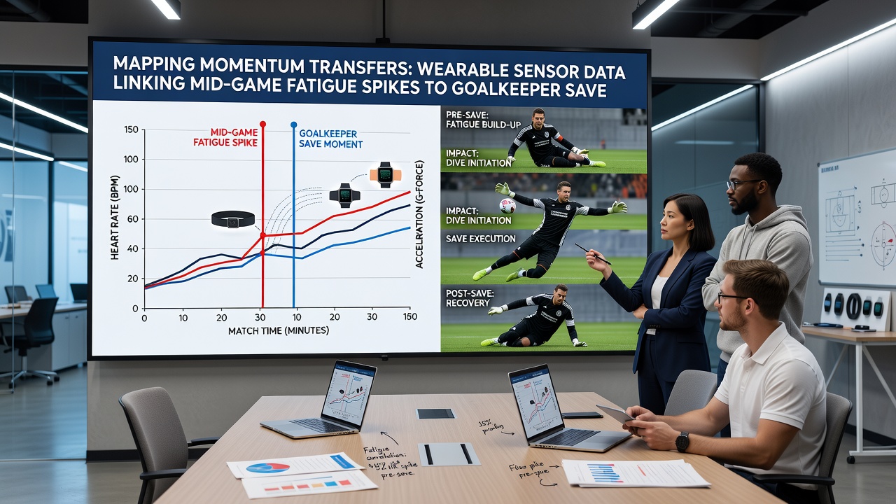 Data visualization dashboard displaying goalkeeper fatigue curves and corresponding save ratio trends from international hockey matches