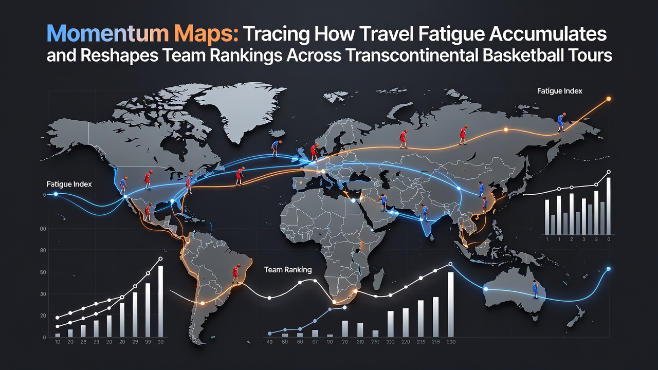 Detailed momentum map visualization displaying cumulative travel fatigue effects on basketball team performance metrics during transcontinental tours