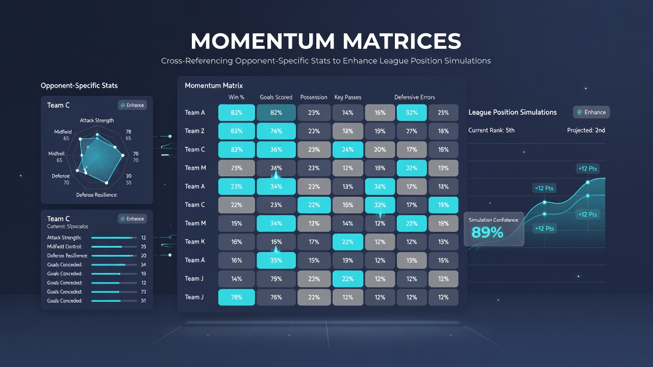 Detailed statistical dashboard displaying ice hockey performance metrics and simulation outputs for league positioning