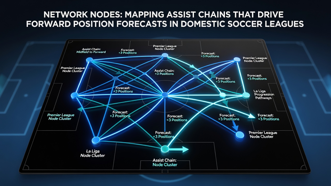 Diagram showing network nodes and assist chains in a soccer league match analysis