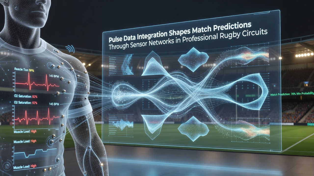 Professional rugby players equipped with sensor networks monitoring pulse and movement data during a match