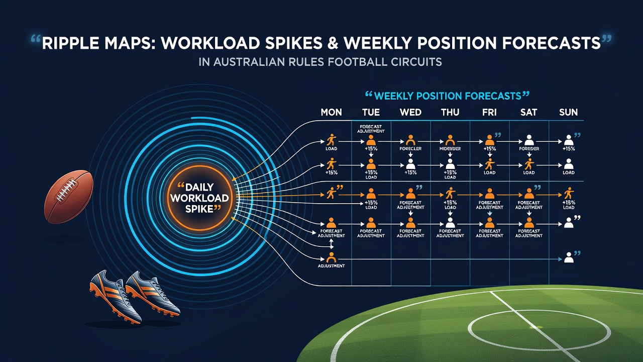 Ripple map visualization showing daily workload impacts on weekly AFL team position forecasts