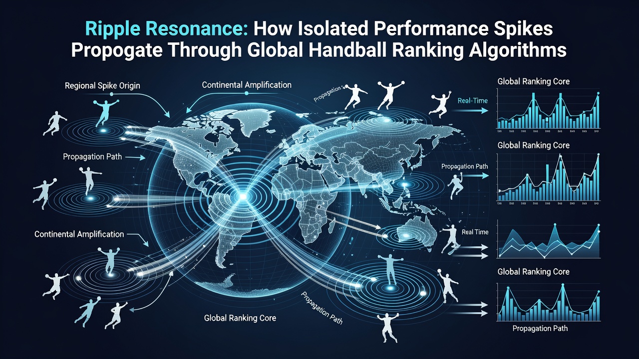 Handball match data visualization illustrating algorithmic ripple effects on team positions